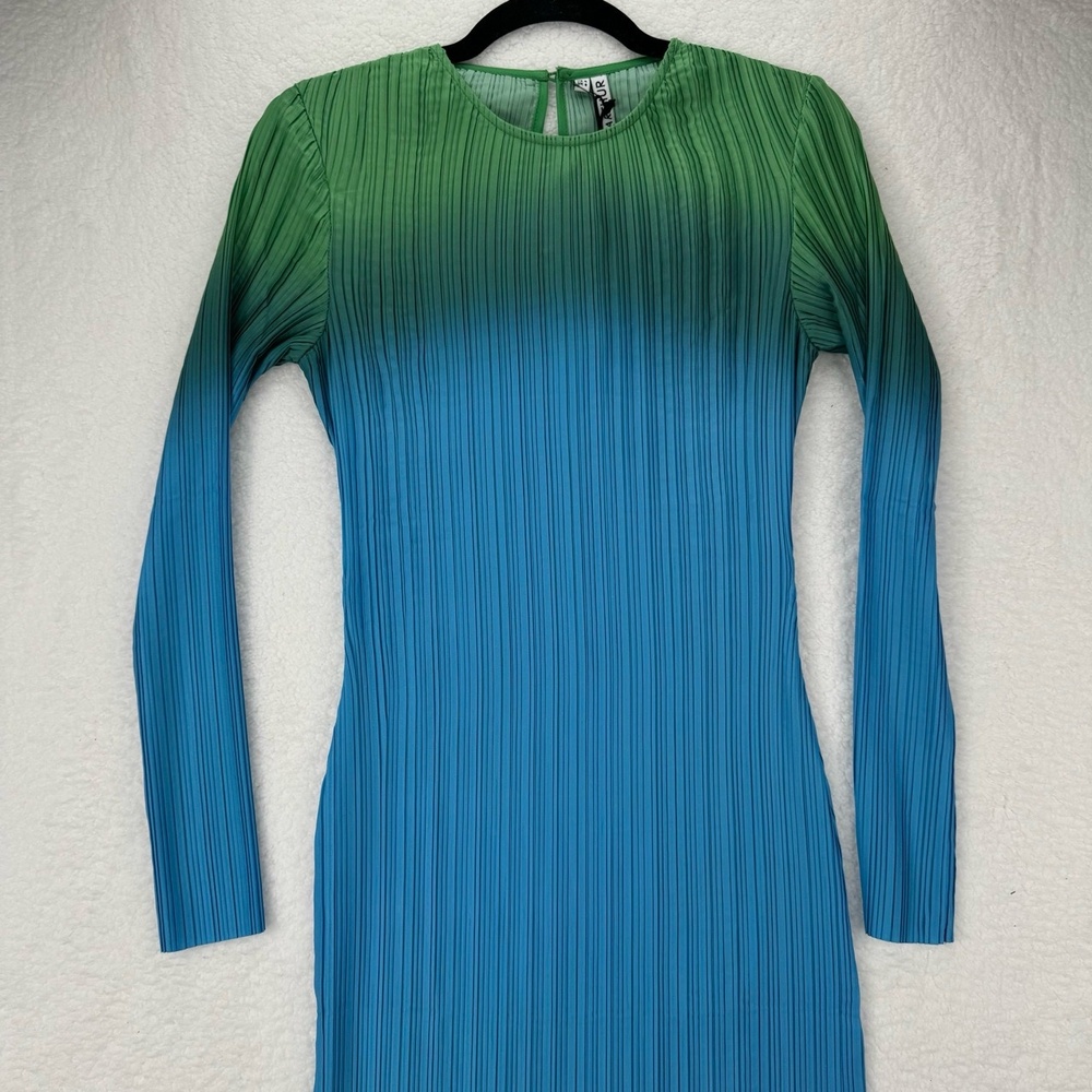 NWT Arthur Dress TDRS2201_27BGO Blue Green Long Sleeve Textured US 4 - Picture 14 of 15